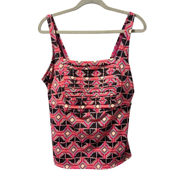 Merona Plus-Size 22W Pink/Black Geometric Print Tank Top With Ruched Front - Picture 1 of 10